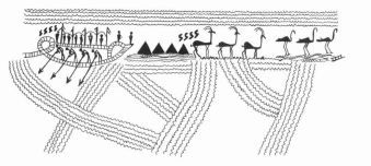 Qeramikë e dekoruar egjiptiane. Daton nga periudha predinastike Gerzean (Negada II), rreth. 3700-3100 p.e.s., Nil. Varkat janë paraqitur në mes të shkretëtirës me kodra të përfaqësuara në mënyrë skematike. 
